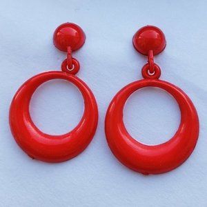 1980s Retro Red Circle ALL Plastic Post Earrings
